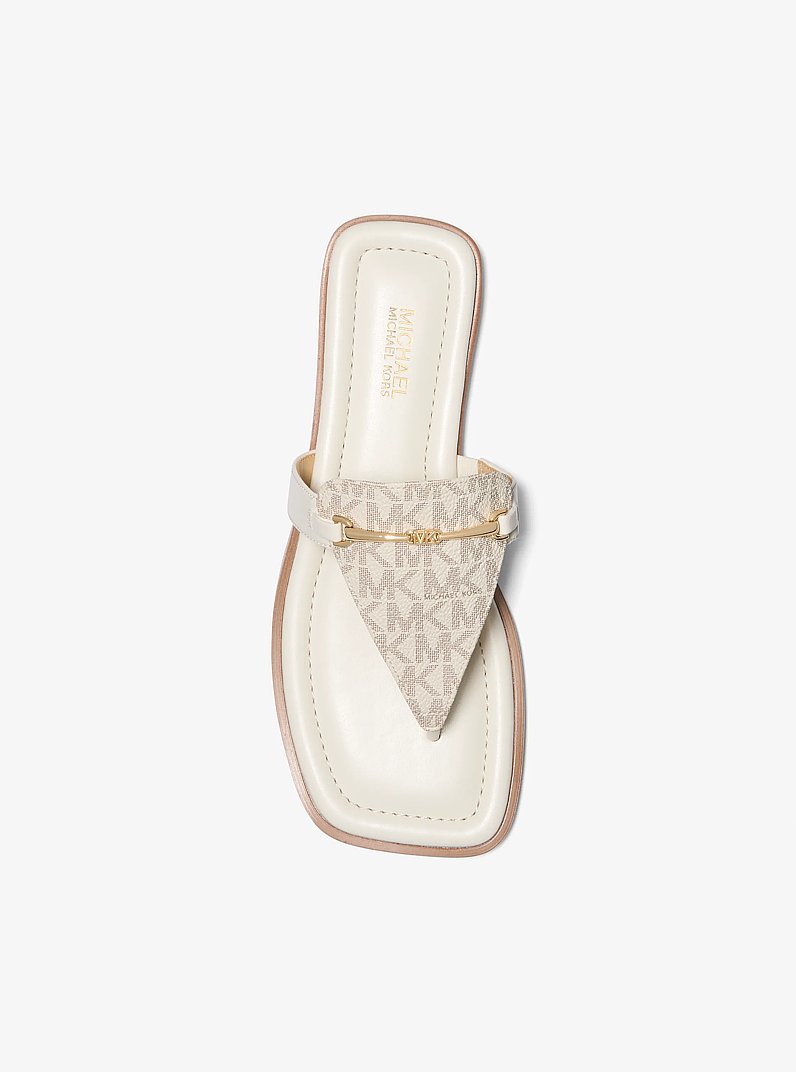 Lena Signature Logo and Leather T-Strap Sandal in VAN/CREAM | Michael Kors