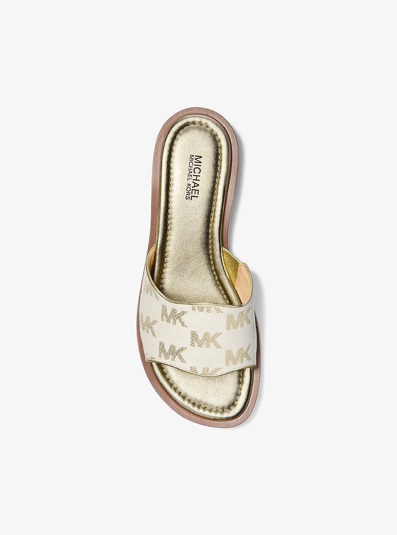 Hannah Metallic Logo Jacquard Slide Sandal in PALE GOLD | Michael Kors