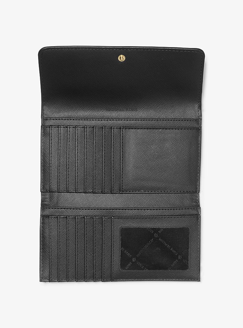 Cartera Jet Set Travel de piel de grano cruzado con tres pliegues in NEGRO | Michael Kors