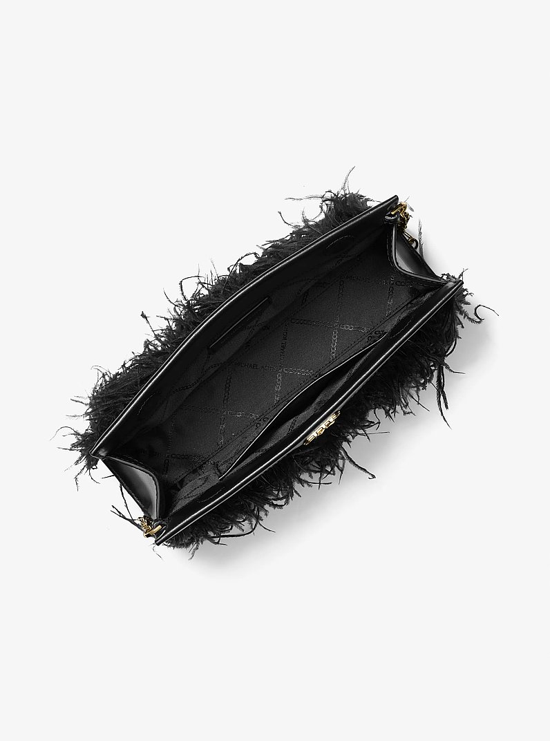 Tabitha Large Feather Embellished Clutch in BLACK | Michael Kors