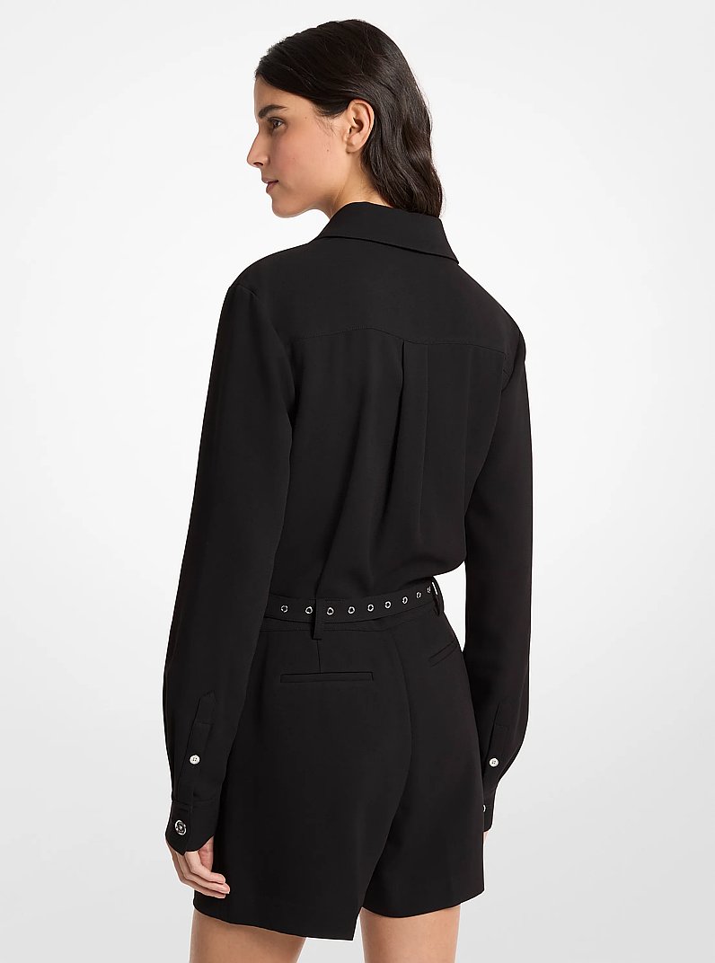 Belted Crepe Romper in BLACK | Michael Kors