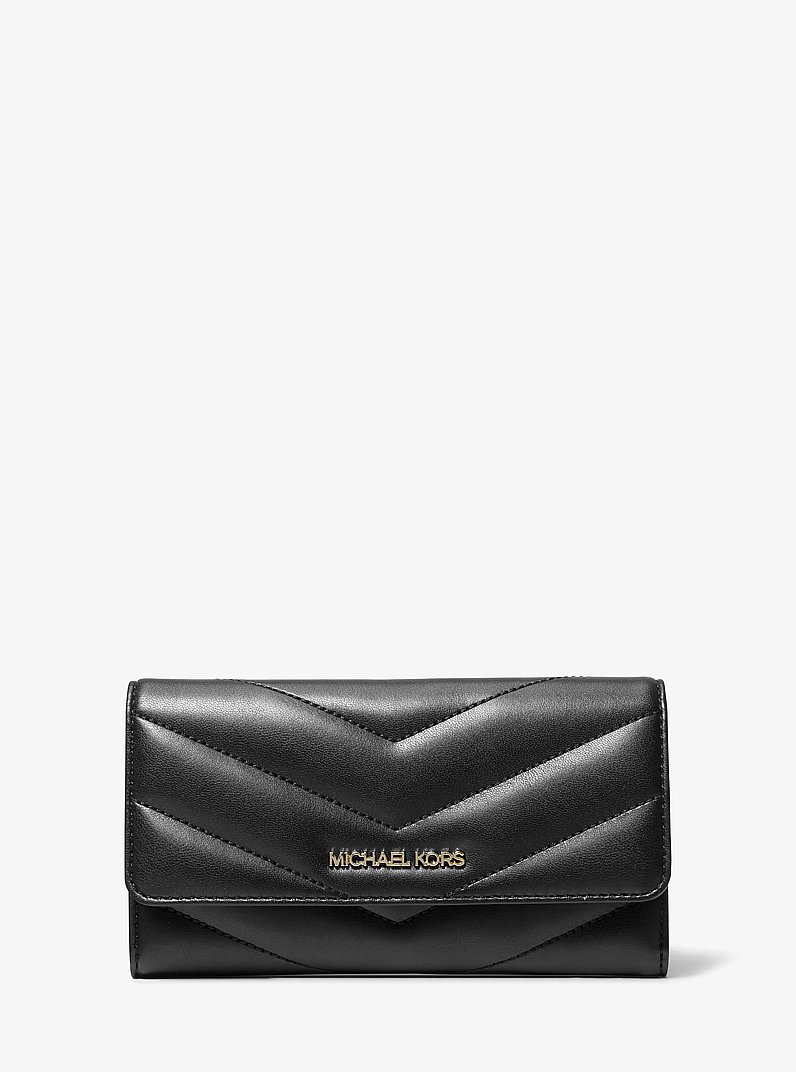 Jet Set Travel Large Quilted Tri-Fold Wallet in NOIR | Michael Kors