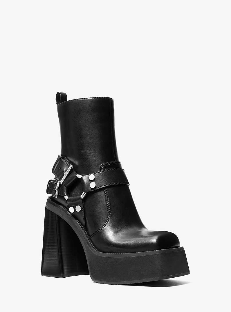 Crosby Leather Platform Moto Boot in BLACK | Michael Kors
