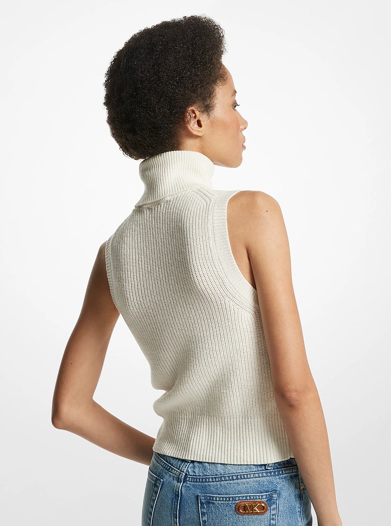 Sleeveless Merino Wool Blend Turtleneck Top in BONE | Michael Kors