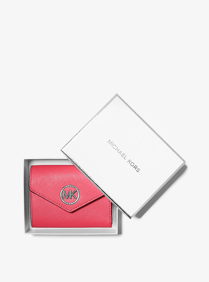 Greenwich Medium Saffiano Leather Tri-Fold Envelope Wallet in GERANIUM | Michael Kors