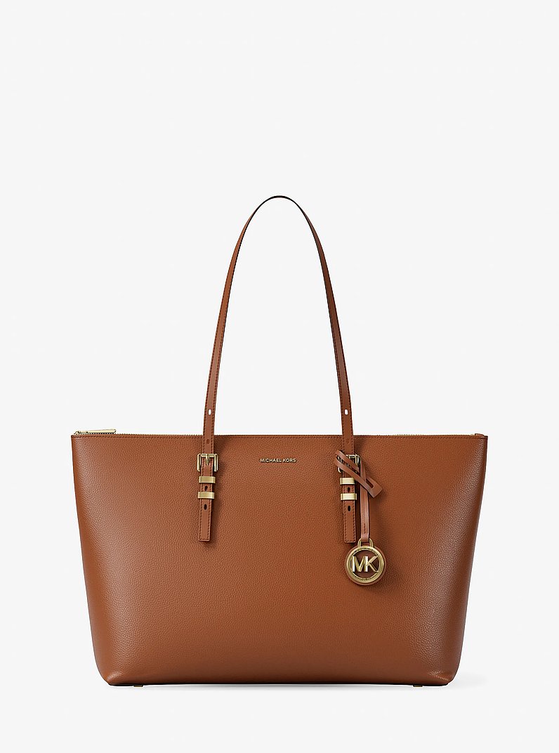 Quinn Large Pebbled Leather Tote Bag in LUGGAGE | Michael Kors