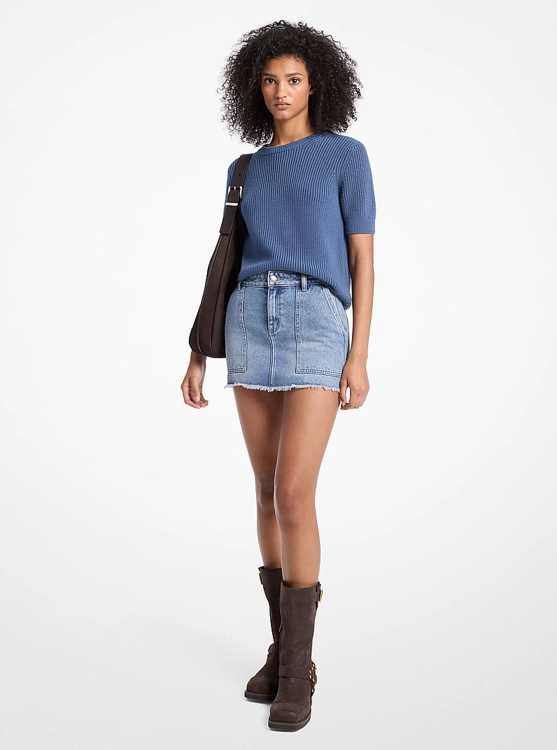 Wool Short-Sleeve Sweater in DK CHAMBRAY | Michael Kors