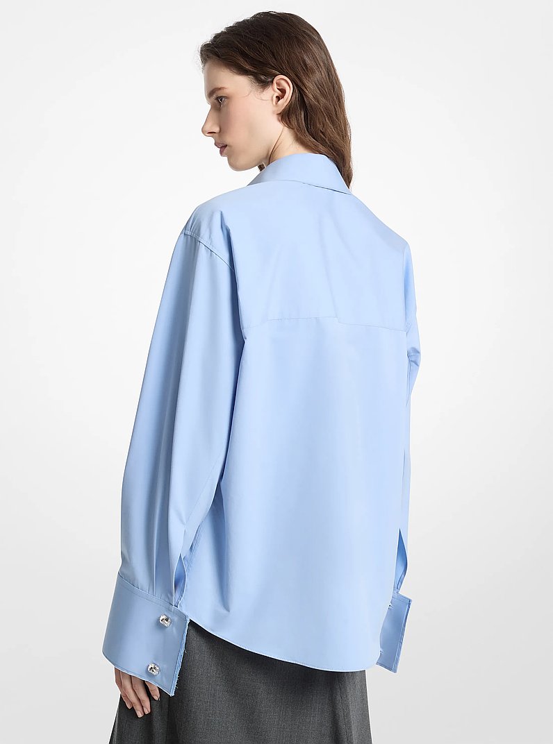 Camisa de popelina de algod&oacute;n con pu&ntilde;os franceses y ribete deshilachado in DELFT | Michael Kors