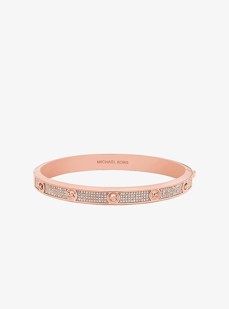 Bracelet-jonc clout&eacute; &agrave; pav&eacute; et &agrave; logo in OR ROSE | Michael Kors
