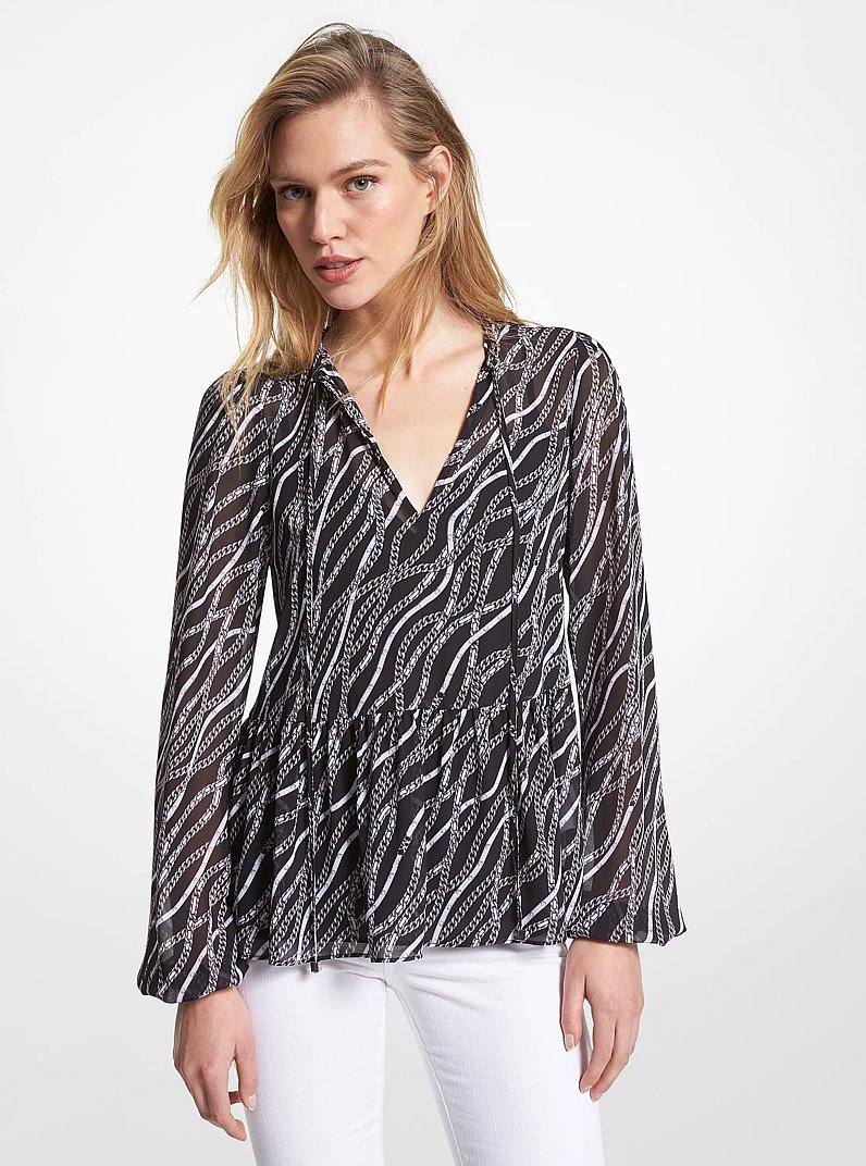 Status Print Georgette Tunic in BLACK | Michael Kors