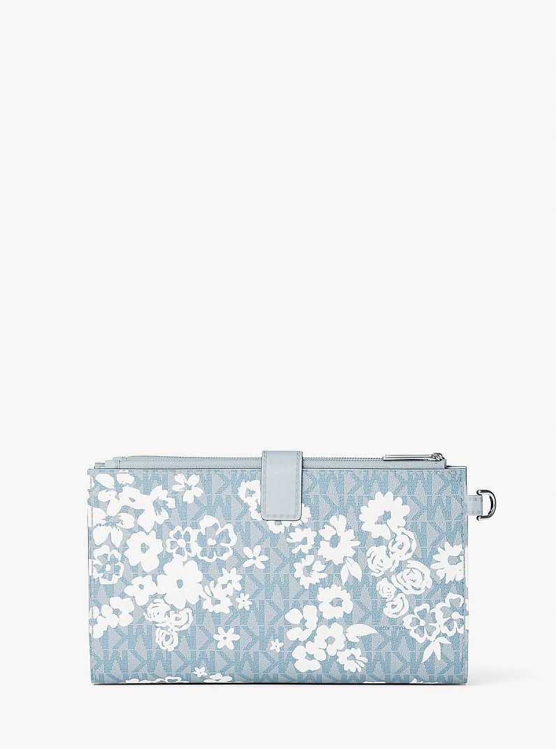 Jet Set Travel Large Printed Signature Logo Wristlet Wallet in PALE OCEAN | Michael Kors