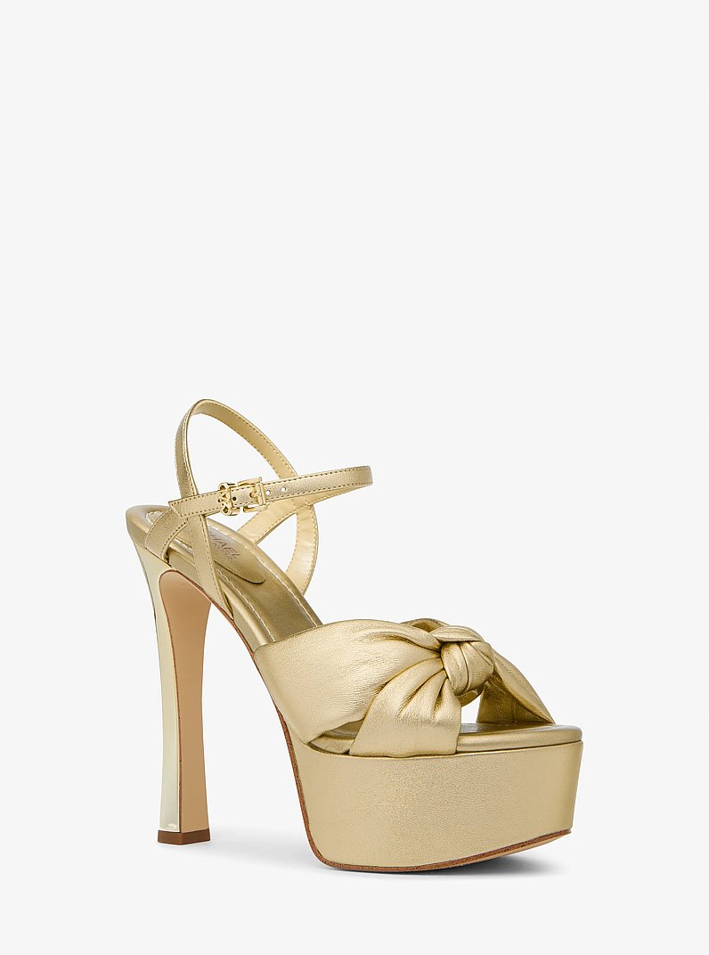 Elena Metallic Leather Platform Sandal in PALE GOLD | Michael Kors