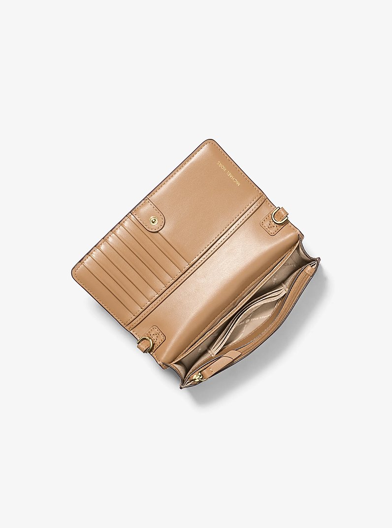 Jet Set Leather and Signature Logo Convertible Crossbody Bag in HUSK | Michael Kors