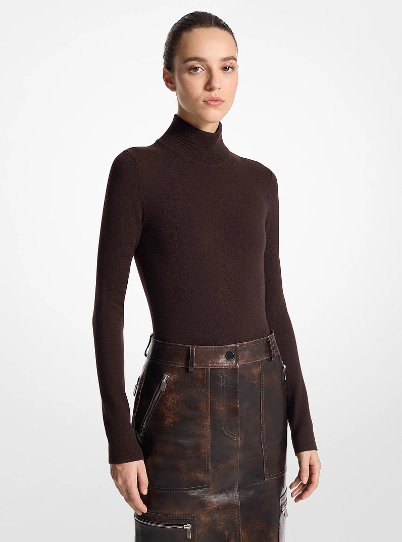 Stretch Cashmere Turtleneck Bodysuit in CHOCOLATE | Michael Kors