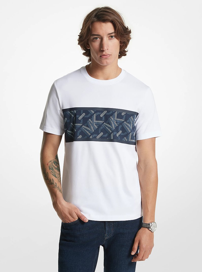T-shirt a righe in cotone con stampa logo Empire