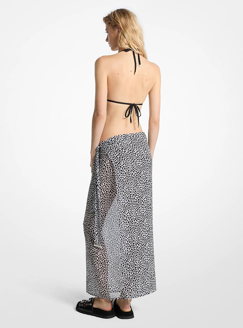 Cheetah Print Chiffon Pareo Wrap Skirt in BLACK/WHITE | Michael Kors