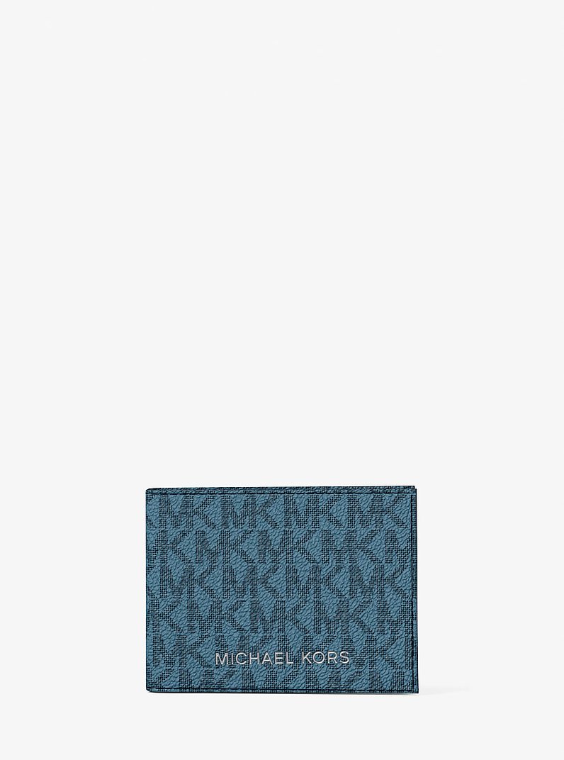 Cooper Striped Signature Logo Billfold Wallet With Passcase in DENIM | Michael Kors