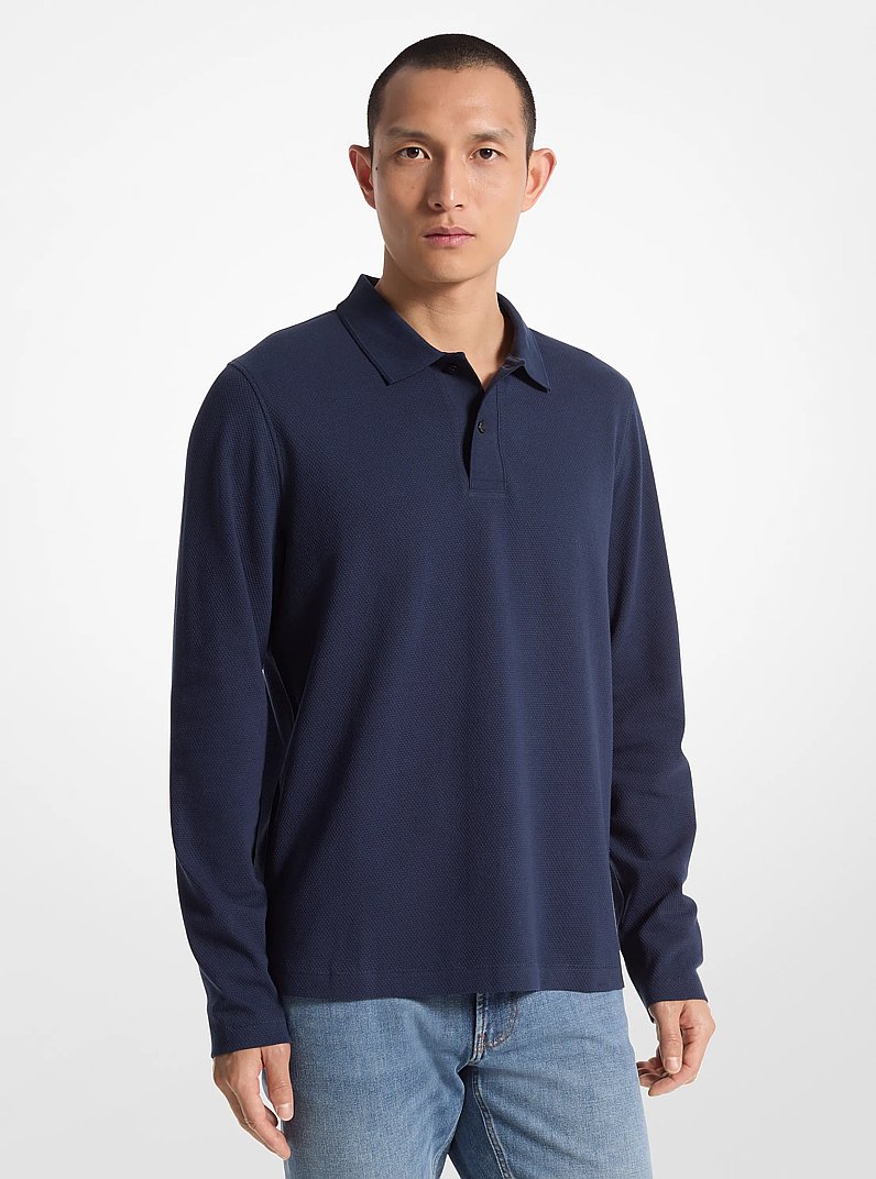 Bubble Knit Long-Sleeve Polo Shirt