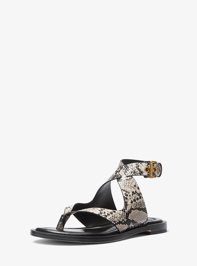 Irene Snake Embossed Leather Wrap Sandal in NATURAL | Michael Kors