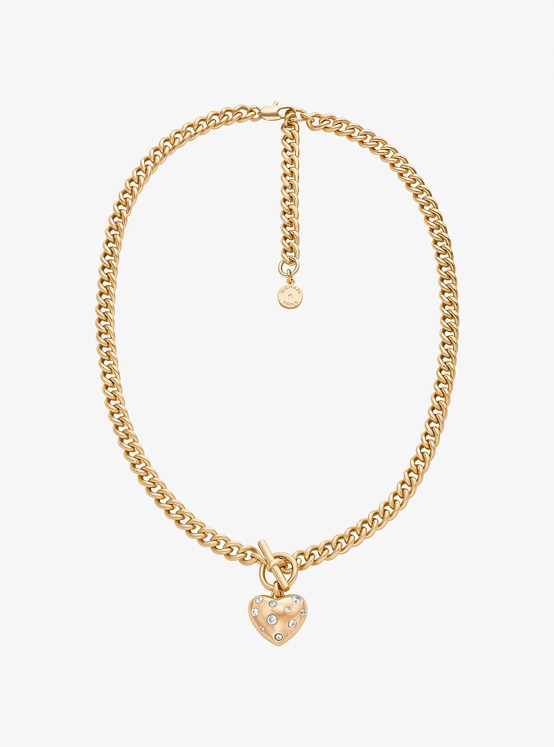 Pav&eacute; Heart Charm Necklace in GOLD | Michael Kors