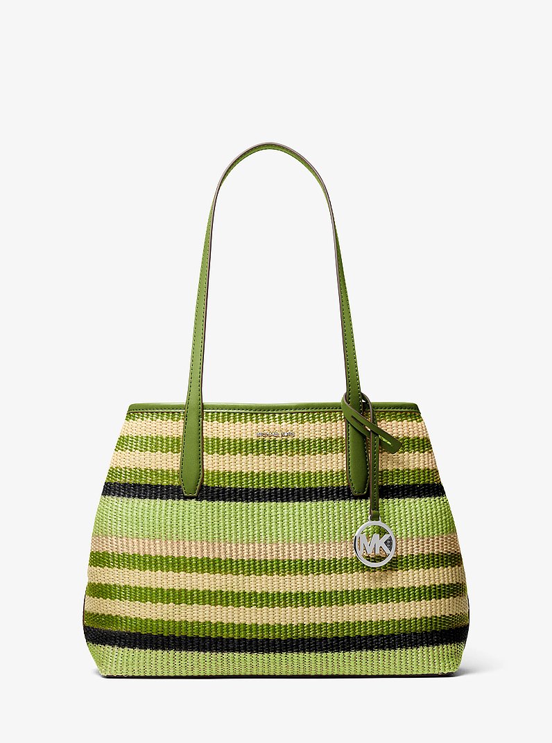 Avalon Medium Striped Woven Tote Bag in LIME | Michael Kors