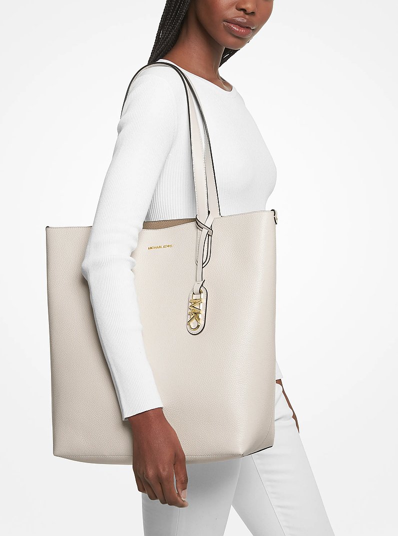 Eliza Extra-Large Pebbled Leather Reversible Tote Bag in LT CREAM | Michael Kors