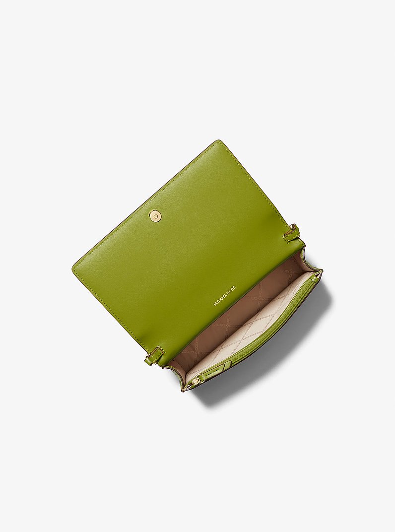 Jet Set Medium Pebbled Leather Front-Flap Crossbody Bag in MEADOW GREEN | Michael Kors