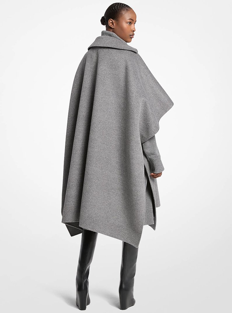 Double Faced Wool Melton Poncho Coat in BANKER GREY | Michael Kors