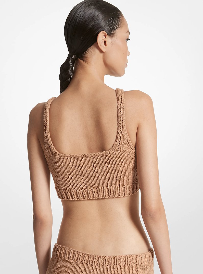 Hand-Knit Cotton and Cashmere Bra Top in SUNTAN | Michael Kors