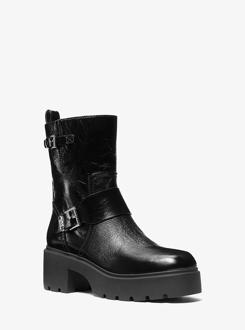 Perry Crinkled Patent Leather Boot in BLACK | Michael Kors