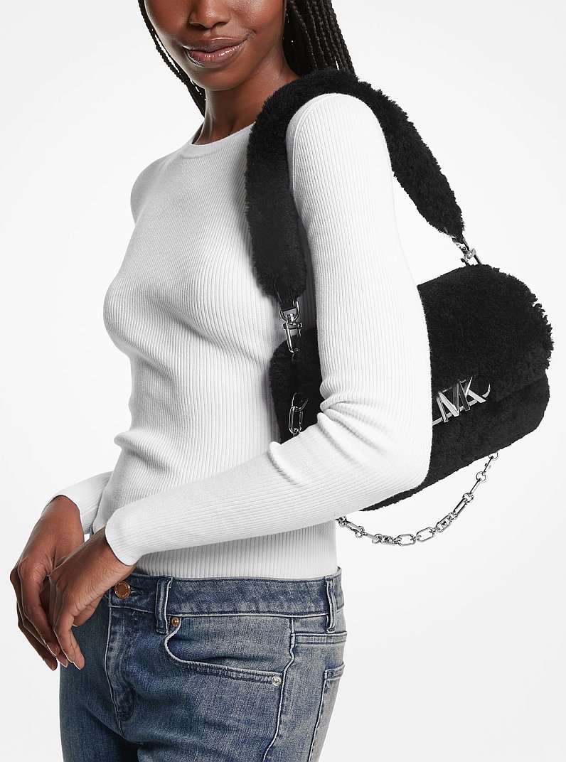 Schultertasche Parker Medium aus Lammfell und Leder