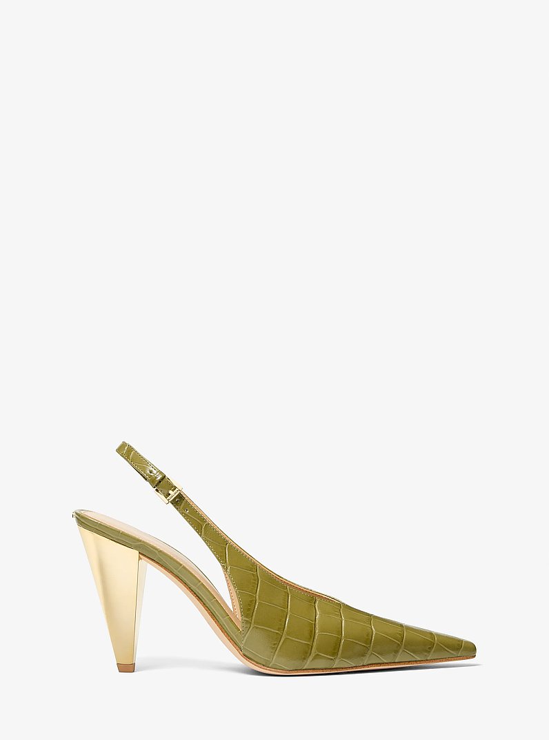 Electra Crocodile Embossed Leather Slingback Pump in PISTACHIO | Michael Kors