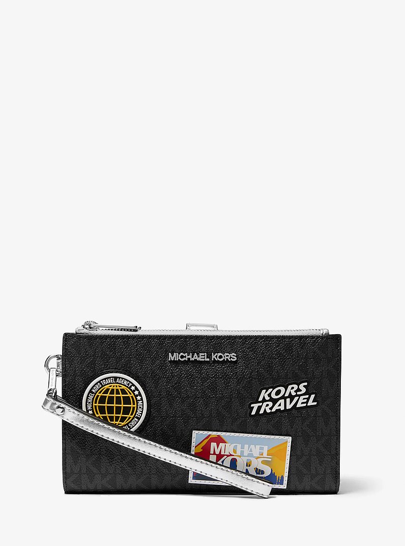 Jet Set Travel Large Embellished Signature Logo Wristlet in BLACK | Michael Kors