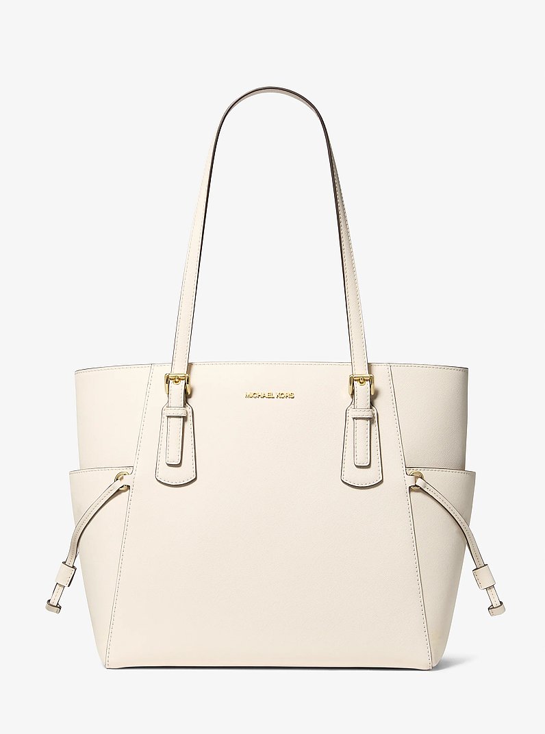 Voyager Large Saffiano Leather Tote Bag in LT CREAM | Michael Kors