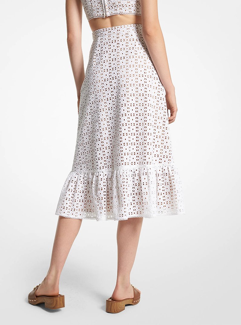 Cotton Eyelet Midi Skirt in WHITE | Michael Kors