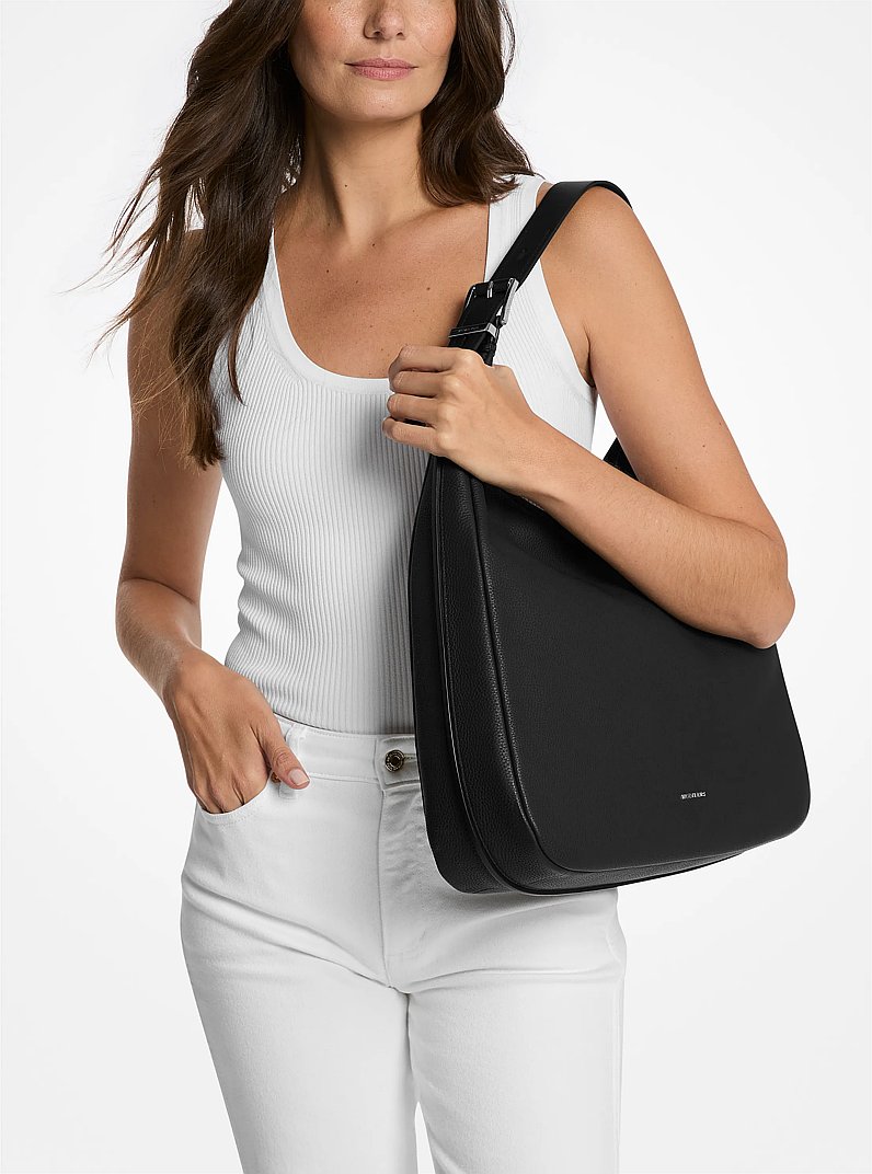 Nolita Large Pebbled Leather Hobo Shoulder Bag in BLACK | Michael Kors