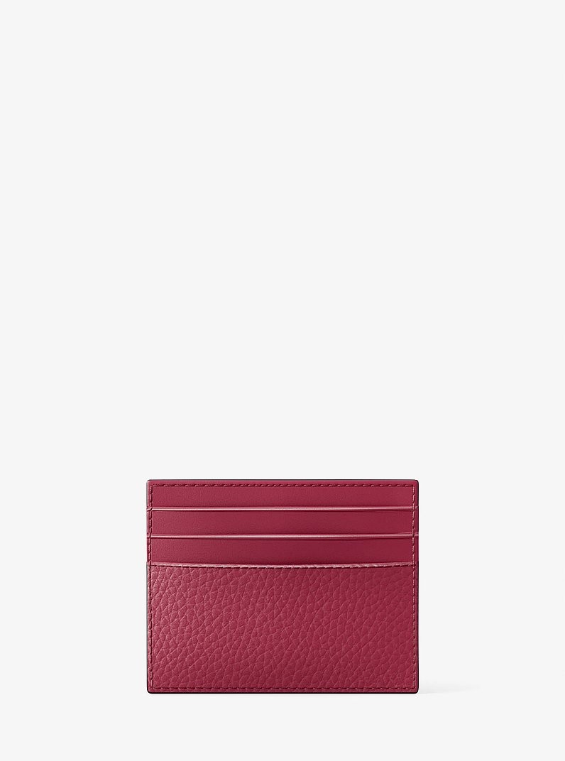 Cooper Pebbled Leather Tall Card Case in DK RASPBERRY | Michael Kors