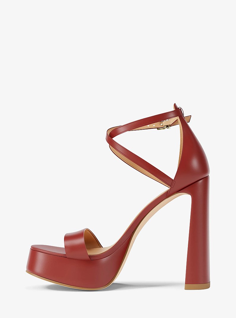 Cami Leather Platform Sandal in CRIMSON | Michael Kors