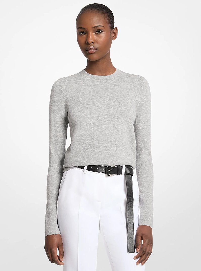Camiseta de manga larga de viscosa el&aacute;stica in GRIS PERLA | Michael Kors