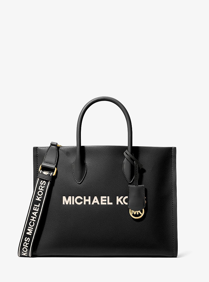 Mirella Medium Pebbled Leather Tote Bag in BLACK | Michael Kors