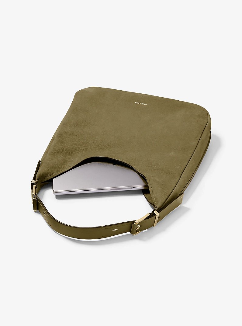 Nolita Large Nubuck Hobo Shoulder Bag in SAFARI GREEN | Michael Kors