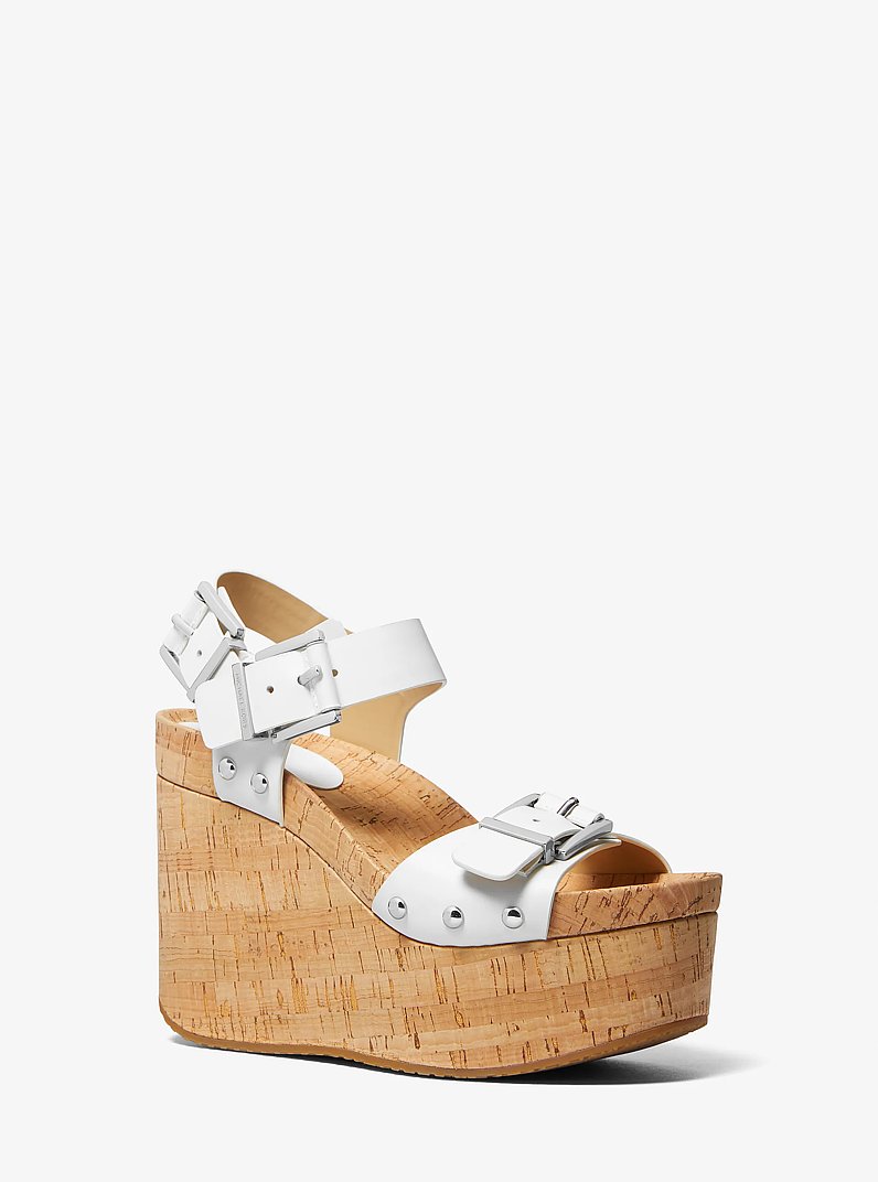Colby Leather Wedge Sandal in OPTIC WHITE | Michael Kors