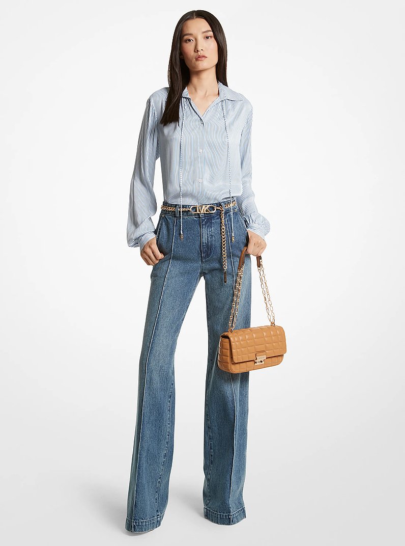 Pintucked Denim Wide-Leg Jeans in DUSK BLUE WASH | Michael Kors