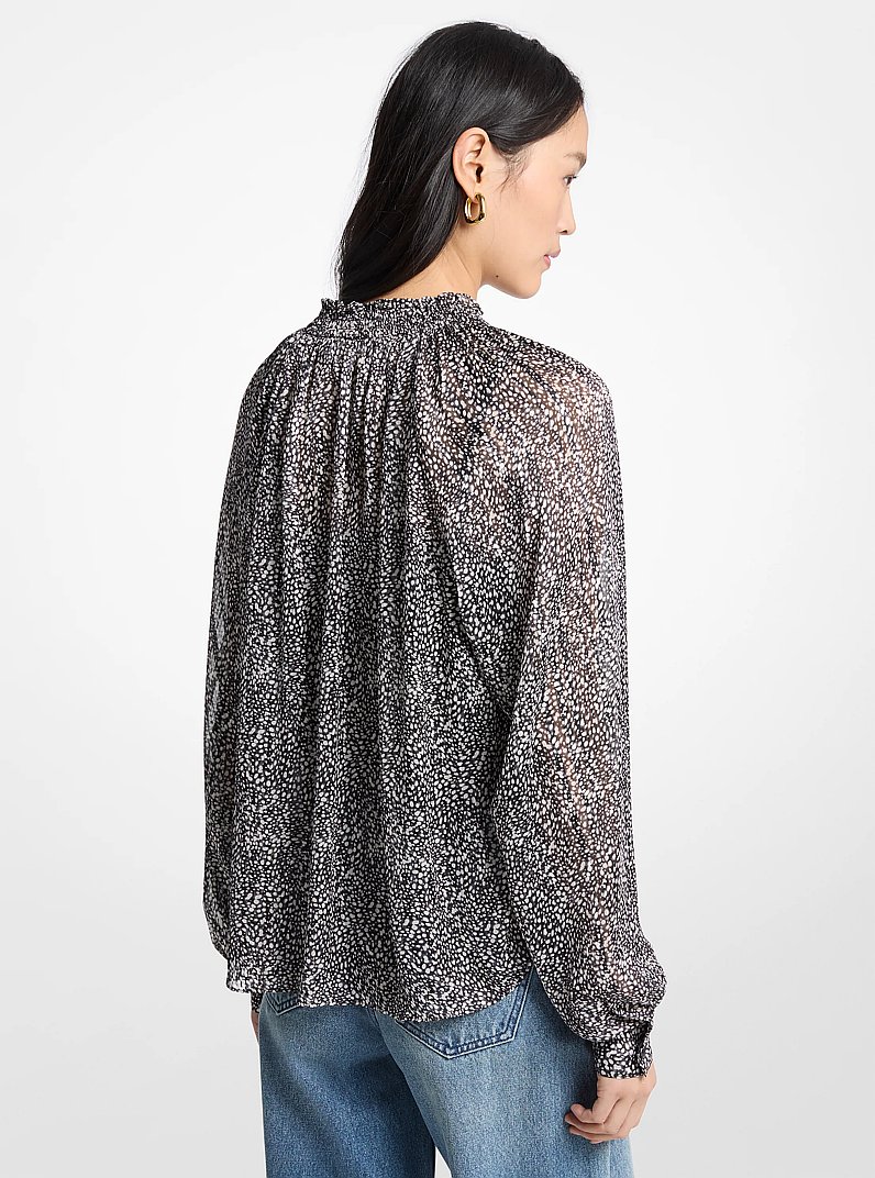Metallic Printed Georgette Blouse in BLACK/BONE | Michael Kors