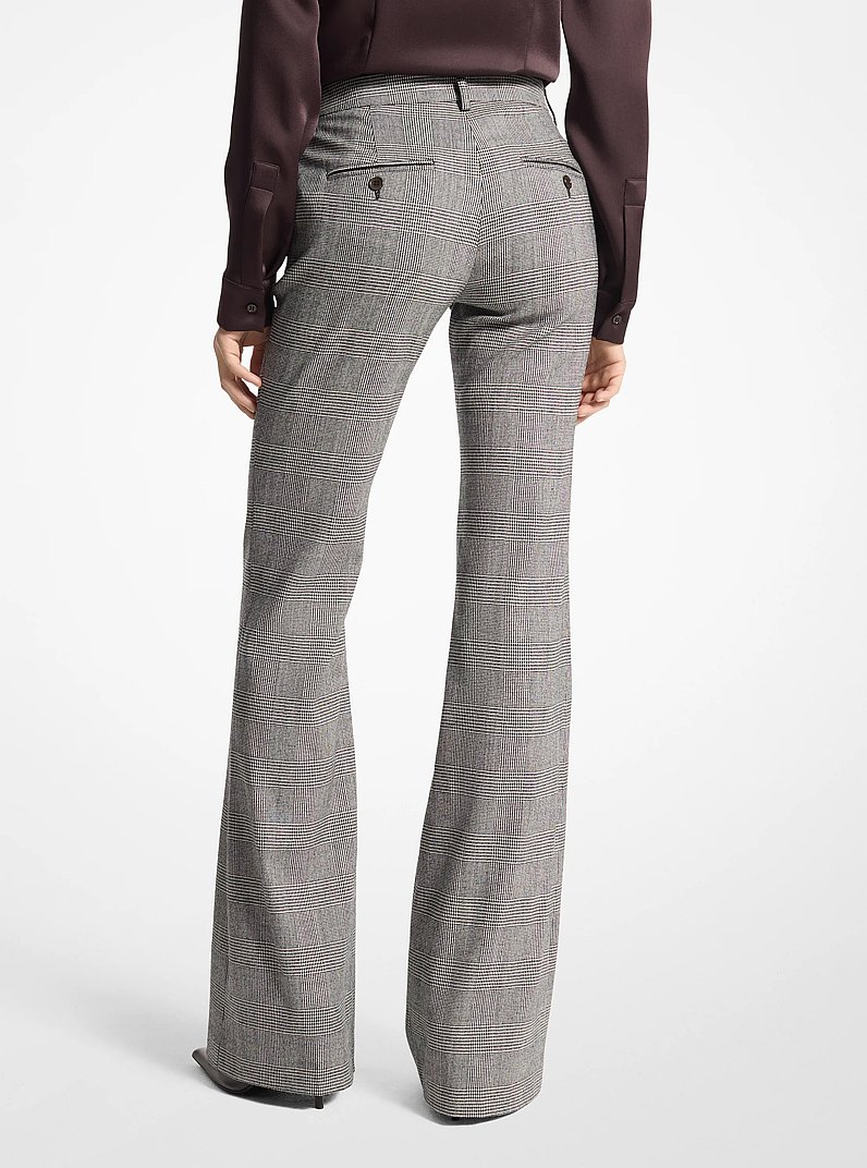 Haylee Glen Plaid Stretch Wool Flannel Flared Trousers in BLACK/WHITE | Michael Kors