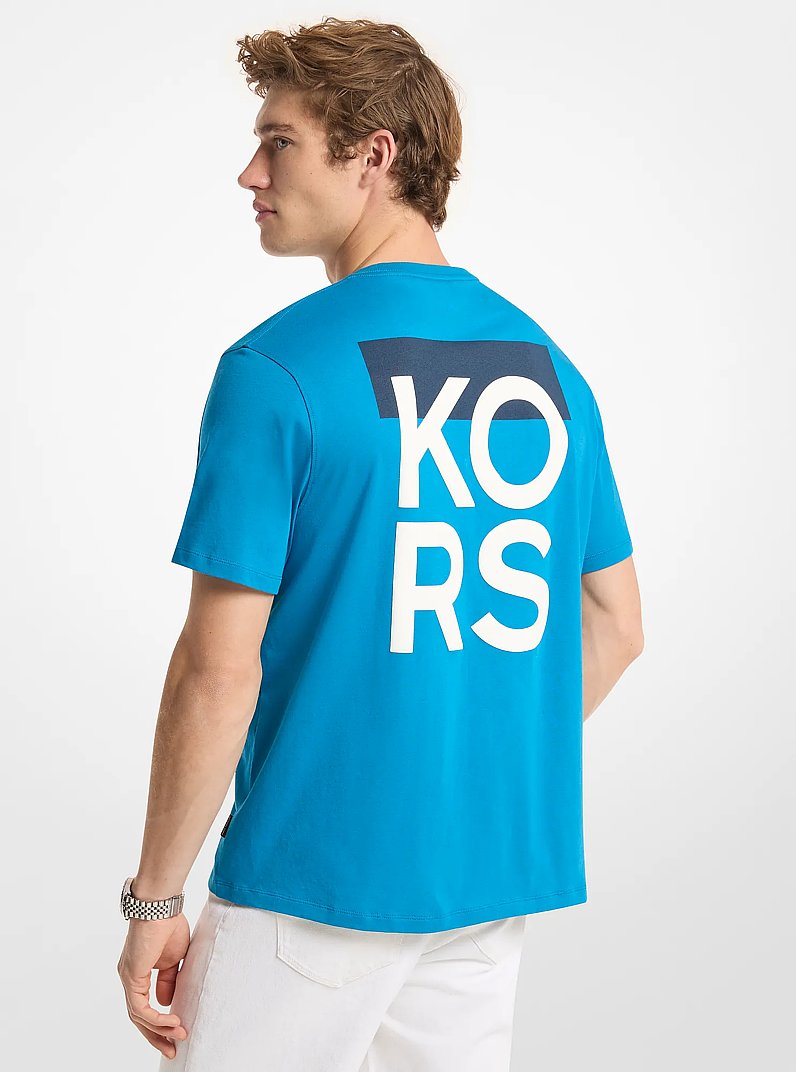 T-shirt in jersey di cotone con logo in TURCHESE | Michael Kors