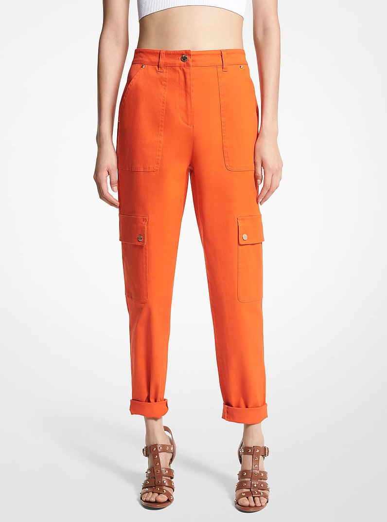 Stretch Organic Cotton Cargo Pants in OPTIC ORANGE | Michael Kors