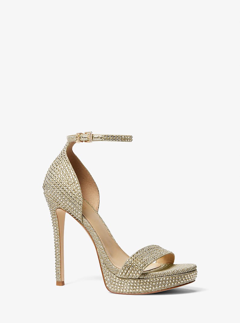 Jordyn Embellished Glitter Chain Mesh Platform Sandal in PALE GOLD | Michael Kors