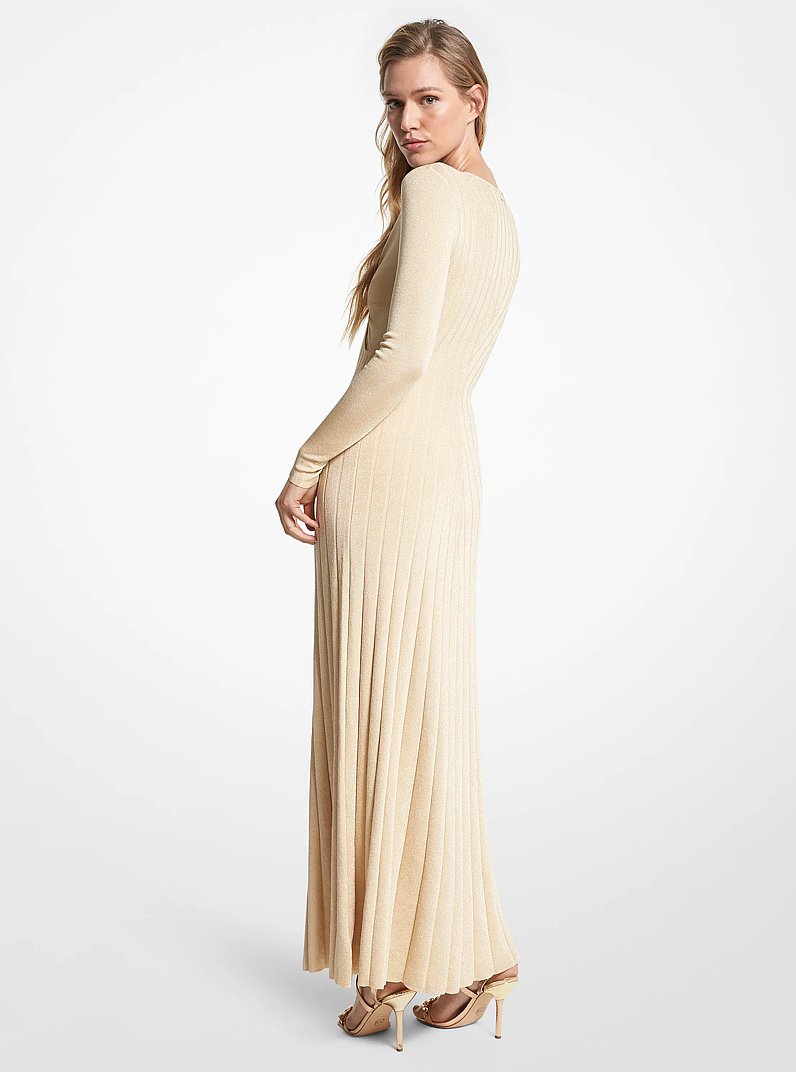 Metallic Stretch Knit Ring Maxi Dress in GOLD | Michael Kors