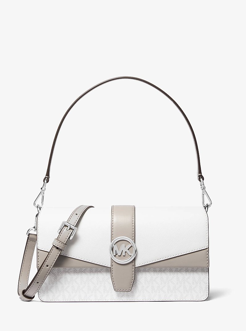 Greenwich Medium Signature Logo Convertible Shoulder Bag in OPTIC WHITE | Michael Kors